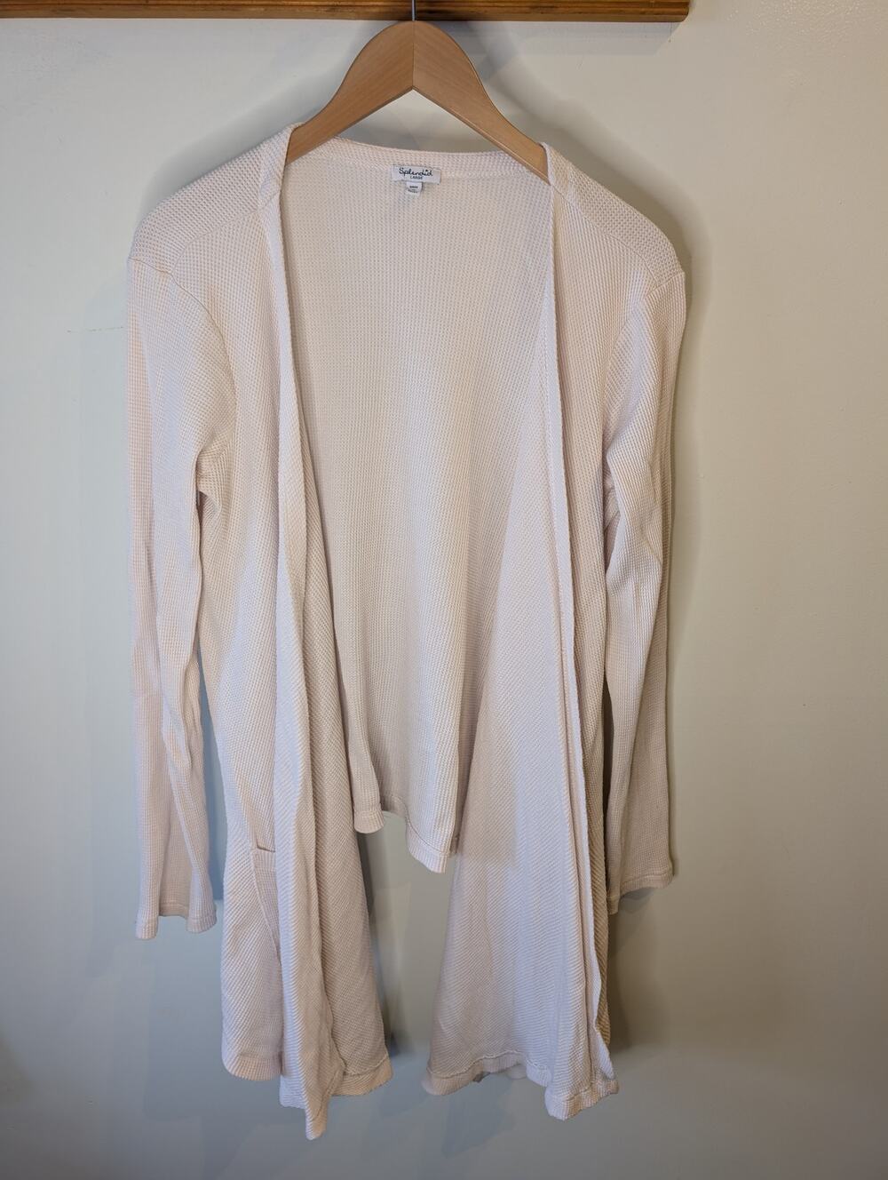 Splendid Blush Pink Waffle Knit Draped Open Cardigan Duster Women's Large